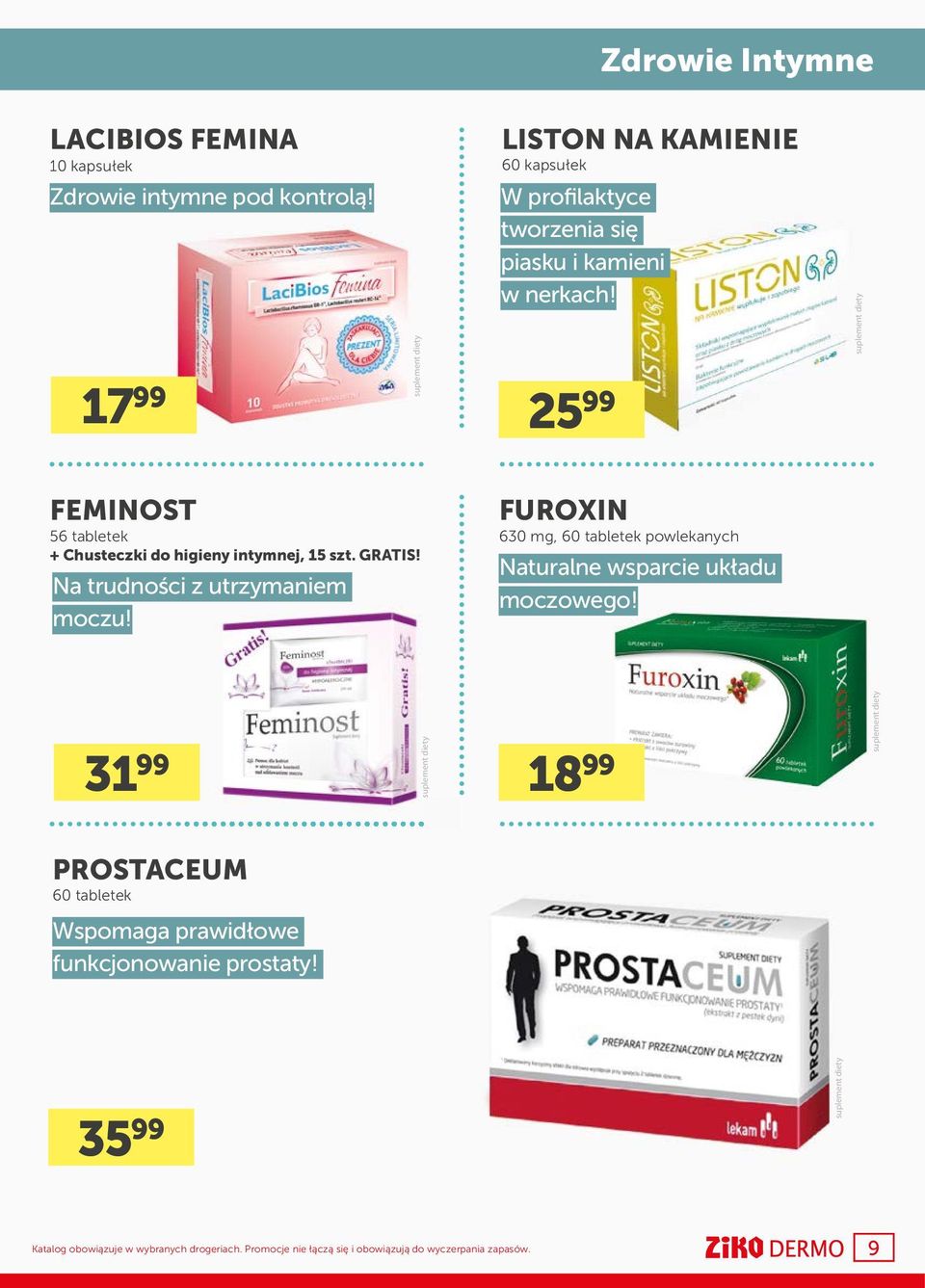 25 99 FEMINOST 56 tabletek + Chusteczki do higieny intymnej, 15 szt. GRATIS! Na trudności z utrzymaniem moczu!