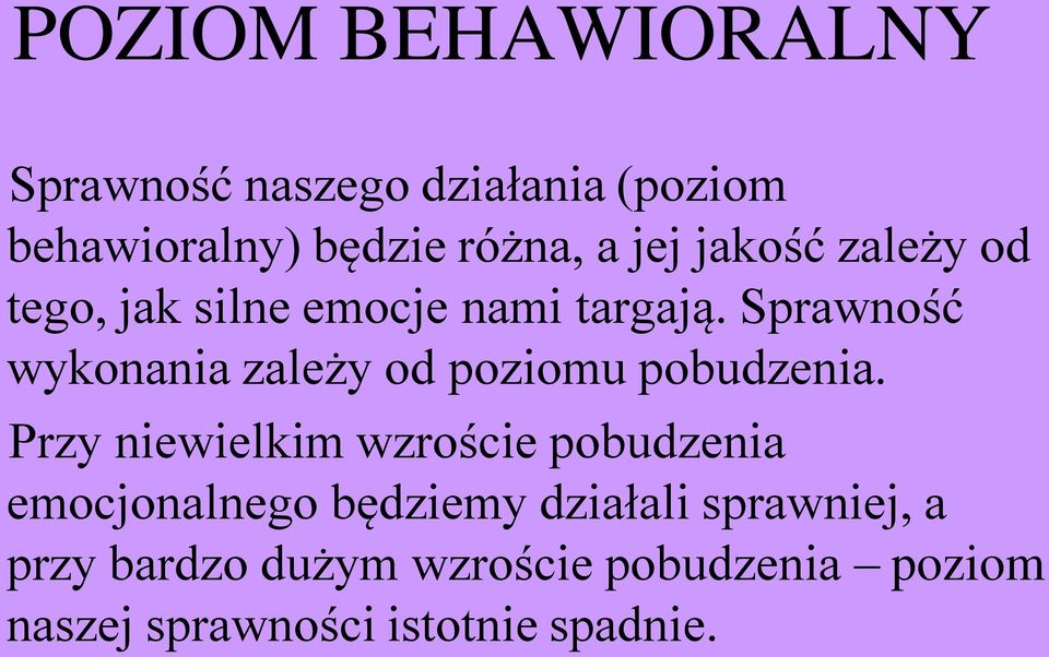 Sprawność wykonania zależy od poziomu pobudzenia.