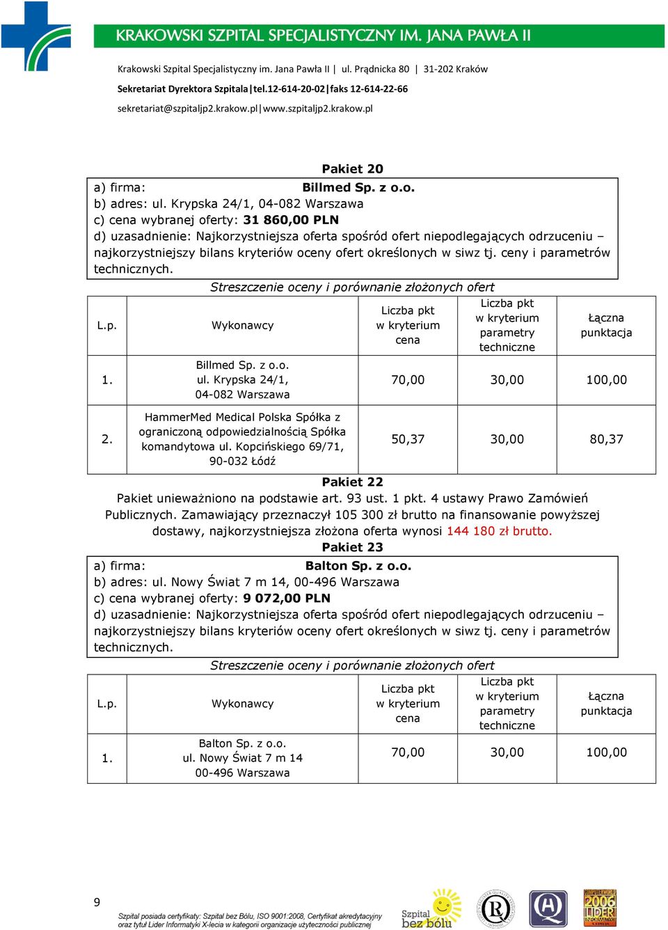 Krypska 24/1, 04-082 Warszawa HammerMed Medical Polska Spółka z ograniczoną odpowiedzialnością Spółka komandytowa ul.