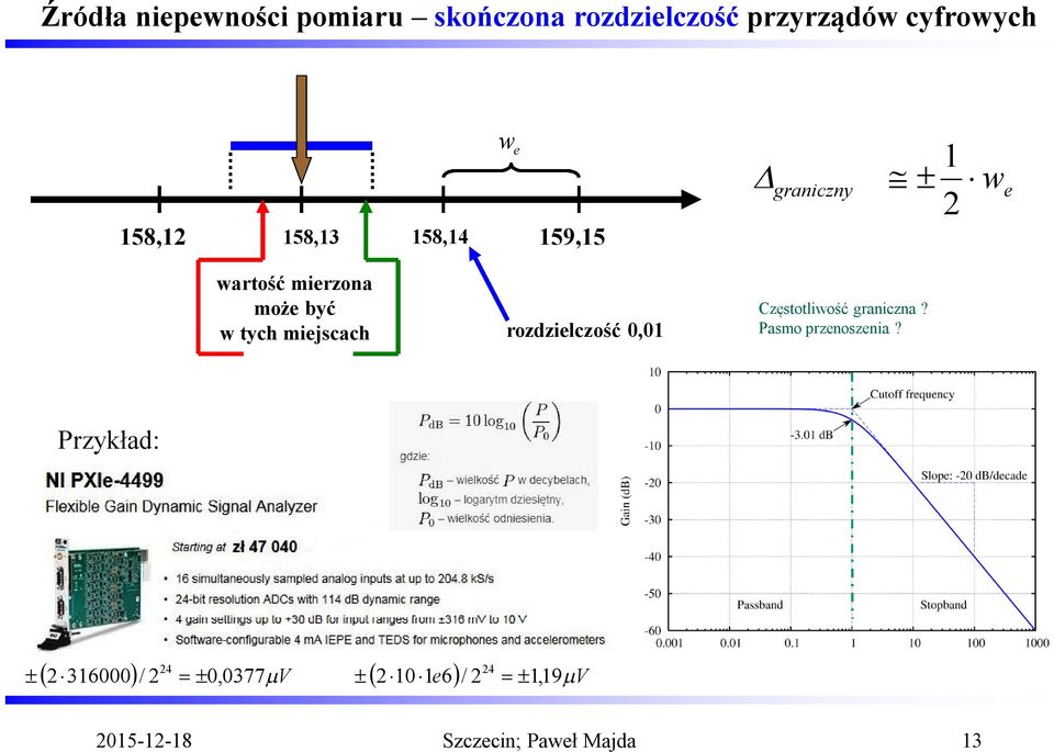 miejscach rozdzielczość 0,01 Częstotliwość graniczna? Pasmo przenoszenia?