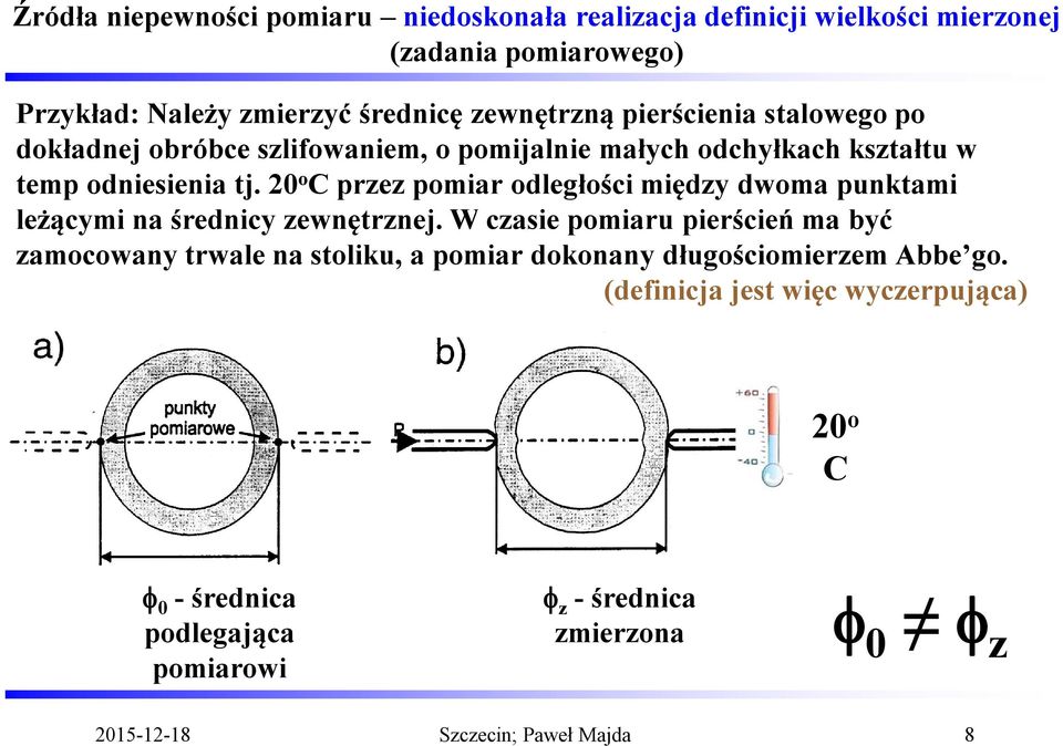 20 o C przez pomiar odległości między dwoma punktami leżącymi na średnicy zewnętrznej.