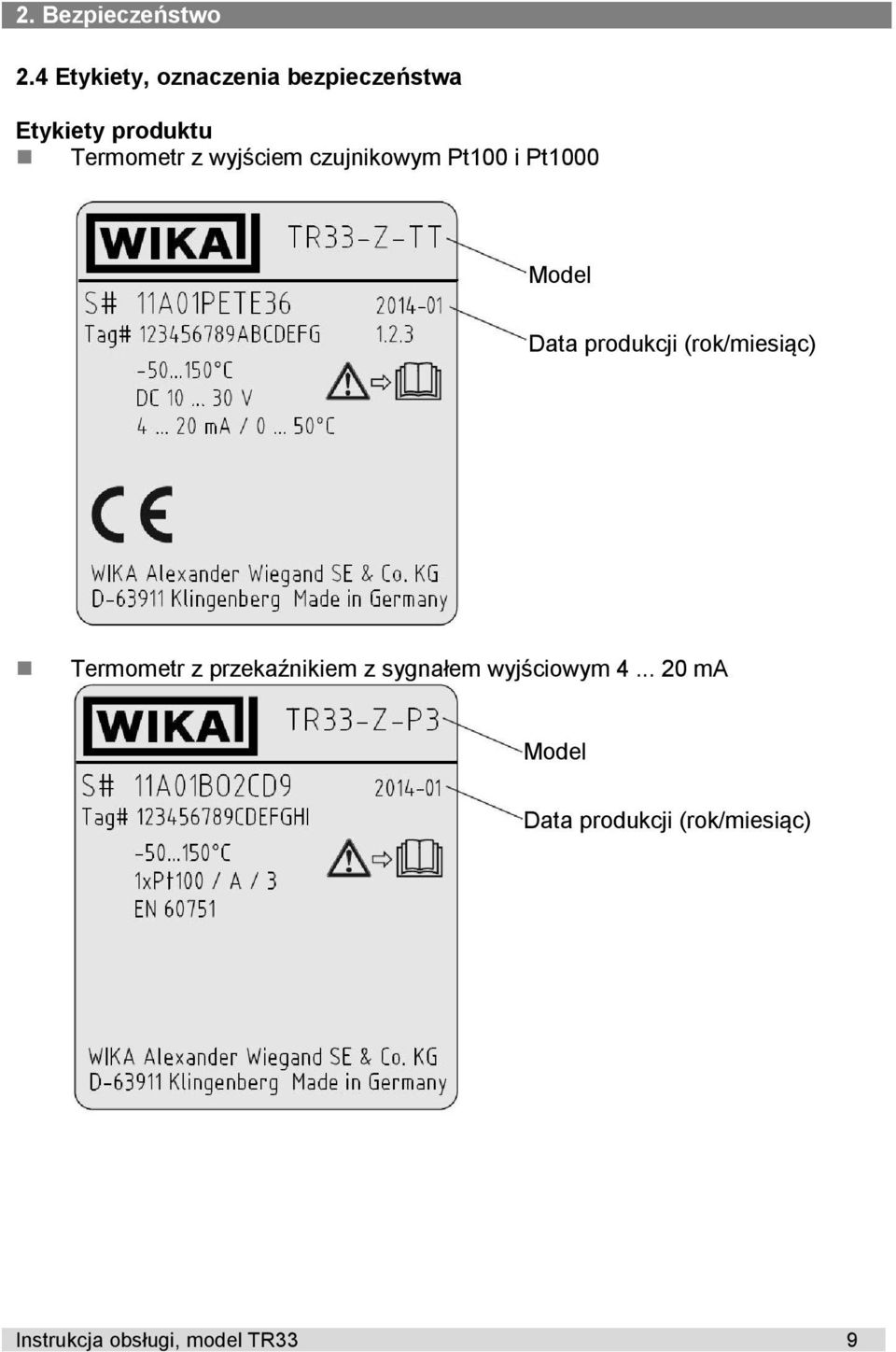 wyjściem czujnikowym Pt100 i Pt1000 Model Data produkcji (rok/miesiąc)