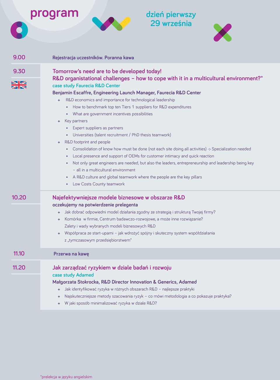 * case study Faurecia R&D Center Benjamin Escaffre, Engineering Launch Manager, Faurecia R&D Center + + R&D economics and importance for technological leadership How to benchmark top ten Tiers 1