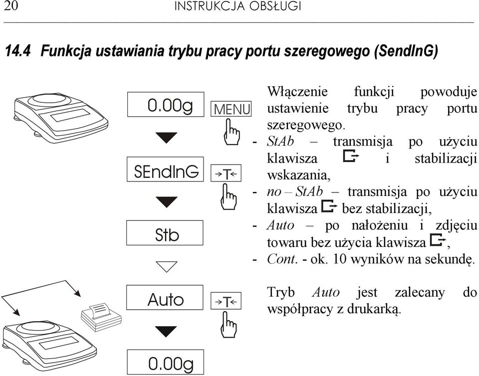 - StAb transmisja po użyciu klawisza i stabilizacji wskazania, - no StAb transmisja po użyciu klawisza bez