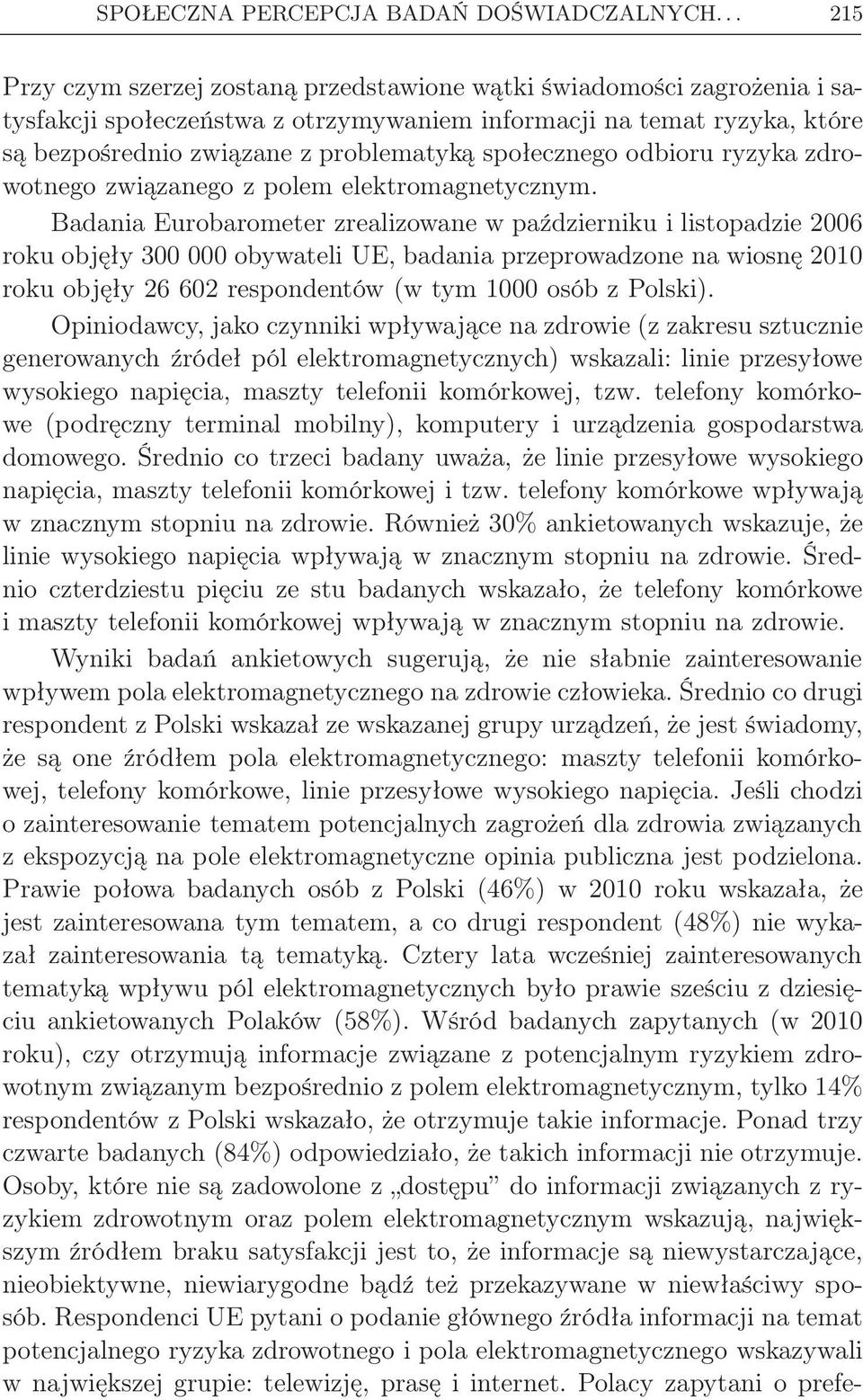 społecznego odbioru ryzyka zdrowotnego związanego z polem elektromagnetycznym.