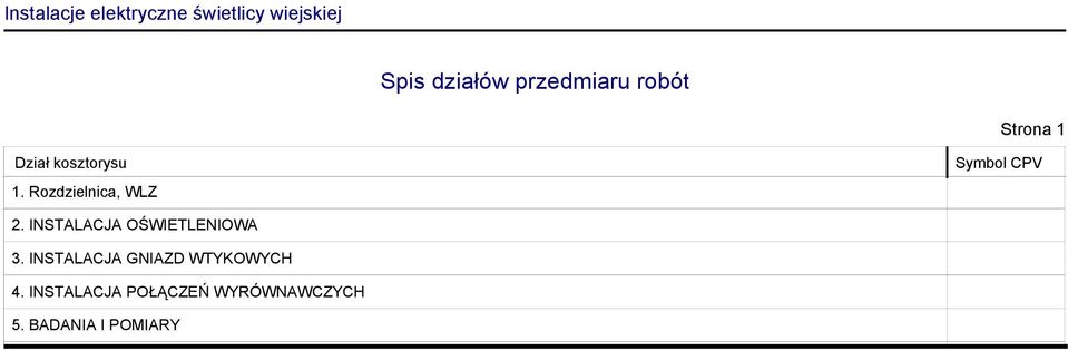 Rozdzielnica, WLZ Sybol CPV 2. INSTALACJA OŚWIETLENIOWA 3.