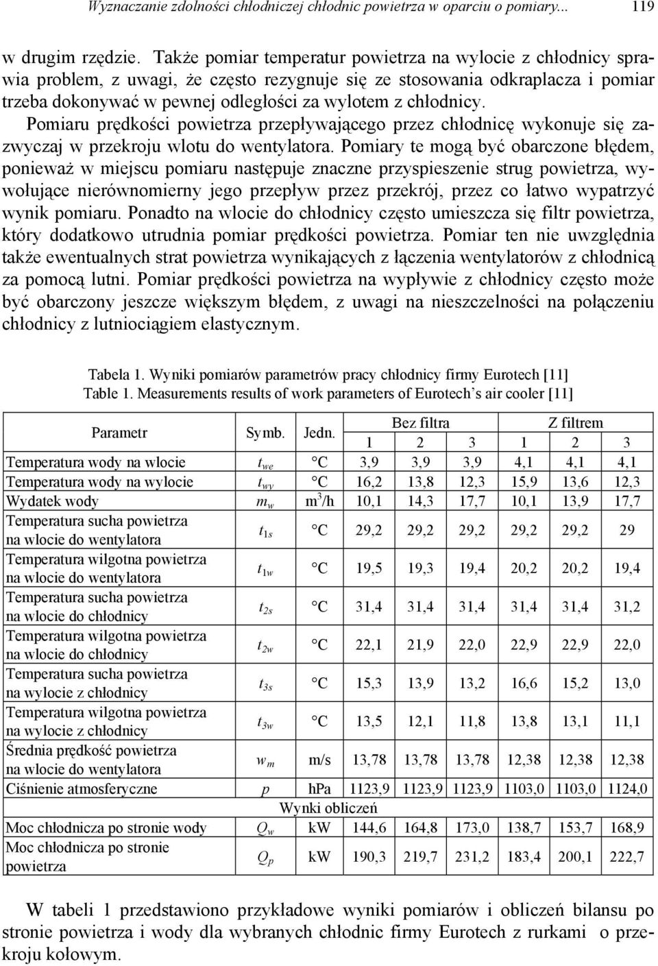 chłodnicy. Pomiaru prędkości powietrza przepływającego przez chłodnicę wykonuje się zazwyczaj w przekroju wlotu do wentylatora.