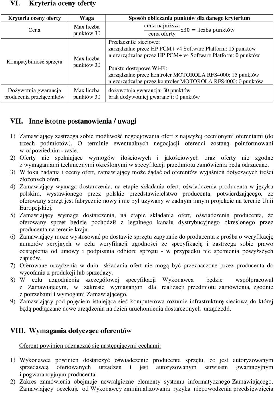 Punktu dostępowe Wi-Fi: zarządzalne przez kontroler MOTOROLA RFS4000: 15 punktów niezarządzalne przez kontroler MOTOROLA RFS4000: 0 punktów dożywotnia gwarancja: 30 punktów brak dożywotniej