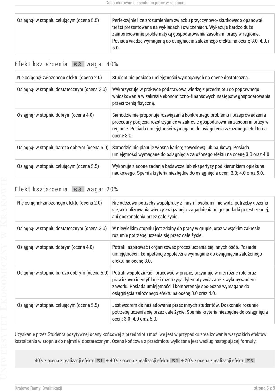 4.0, i 5.0. Efekt kształcenia E2 waga: 40% Nie osiągnął założonego efektu (ocena 2.0) Osiągnął w stopniu dostatecznym (ocena 3.0) Osiągnął w stopniu dobrym (ocena 4.