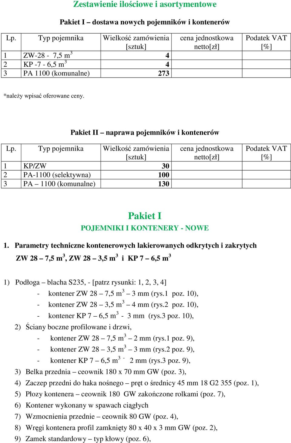 Pakiet II naprawa pojemników i kontenerów Lp.