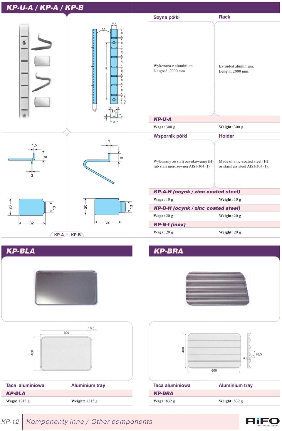 Made of zinc-coated steel (H) or stainless steel ISI-304 (I).