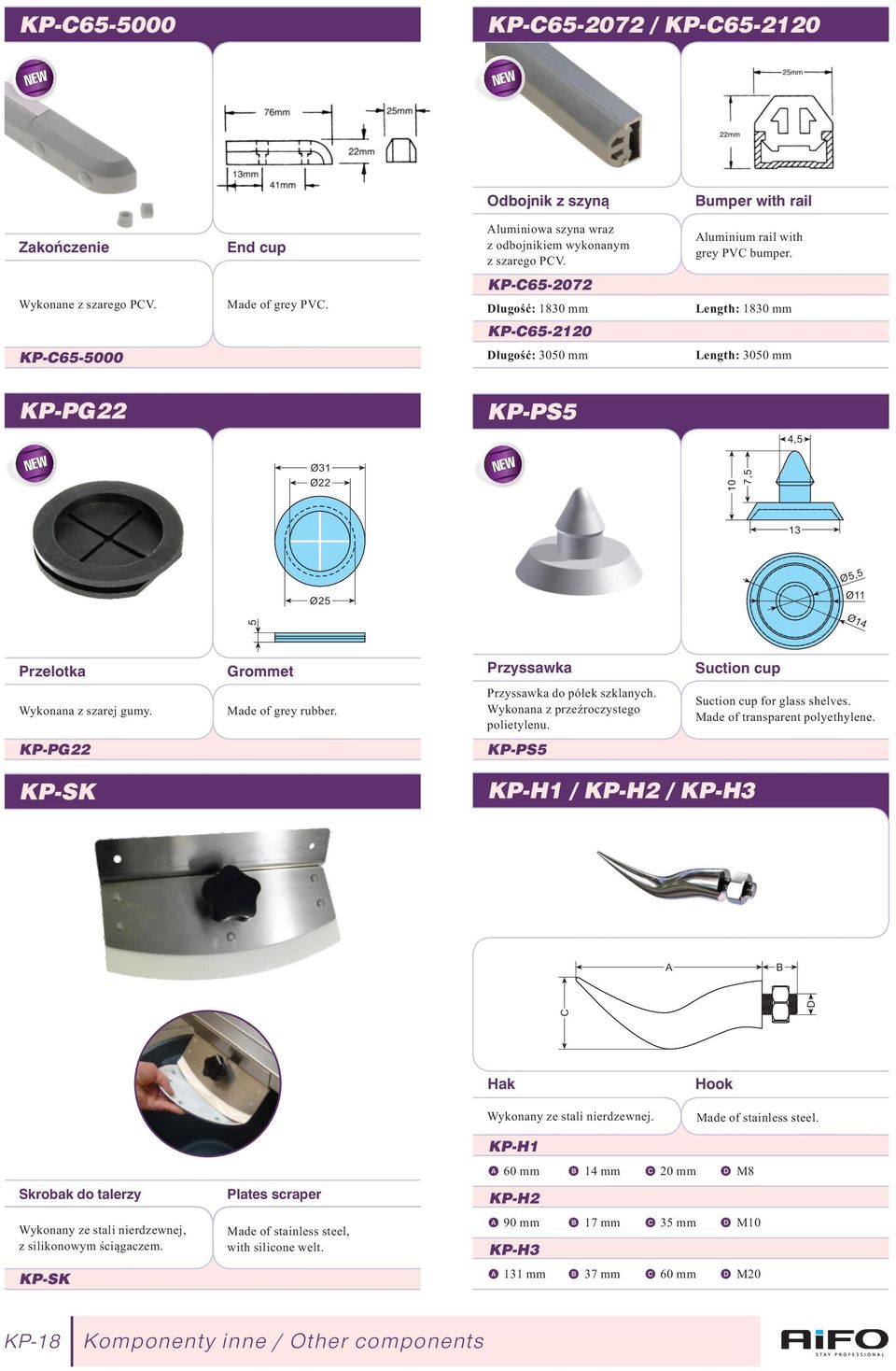 Długość: 1830 mm Length: 1830 mm KP-C65-2120 KP-C65-5000 Długość: 3050 mm Length: 3050 mm KP-PG22 KP-PS5 4,5 Ø31 Ø22 10 7,5 13 Ø25 Ø5,5 Ø11 5 Ø14 Przelotka Grommet Przyssawka Suction cup Wykonana z