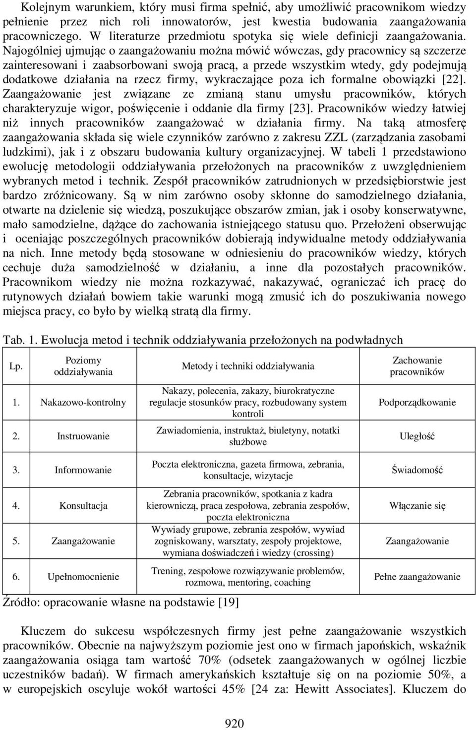 Najogólniej ujmując o zaangażowaniu można mówić wówczas, gdy pracownicy są szczerze zainteresowani i zaabsorbowani swoją pracą, a przede wszystkim wtedy, gdy podejmują dodatkowe działania na rzecz