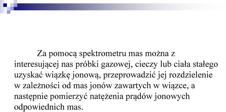 przeprowadzić jej rozdzielenie w zależności od mas jonów