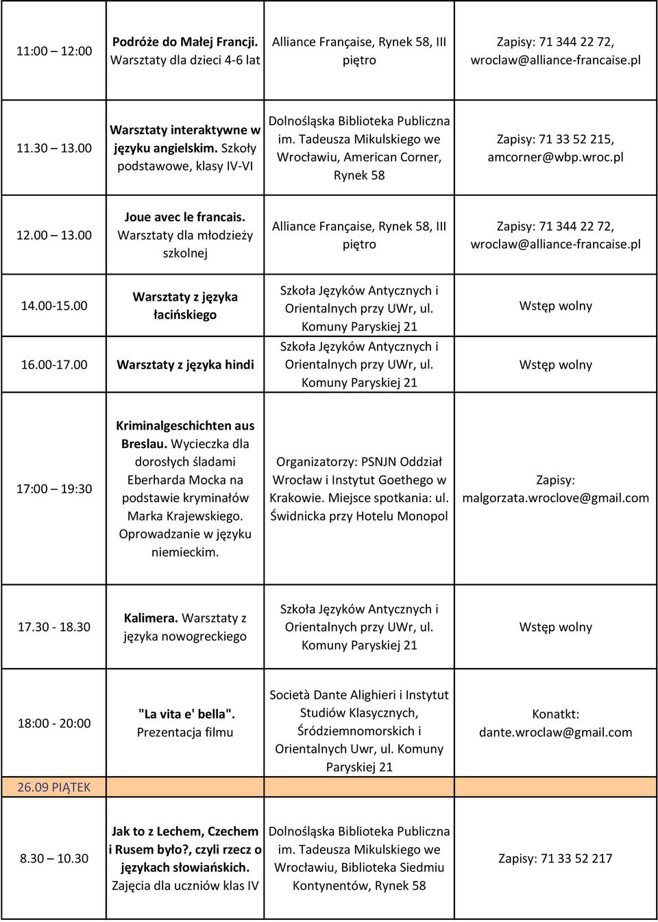 Komuny Paryskiej 21 Szkoła Języków Antycznych i Orientalnych przy UWr, ul. Komuny Paryskiej 21 17:00 19:30 Kriminalgeschichten aus Breslau.