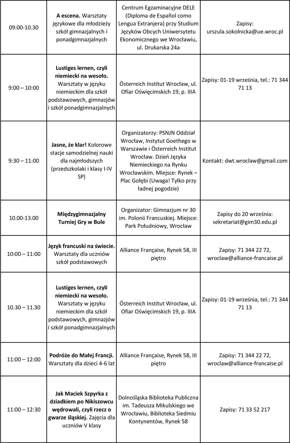 we Wrocławiu, ul. Drukarska 24a urszula.sokolnicka@ue.wroc.pl 9:00 10:00 Lustiges lernen, czyli niemiecki na wesoło.