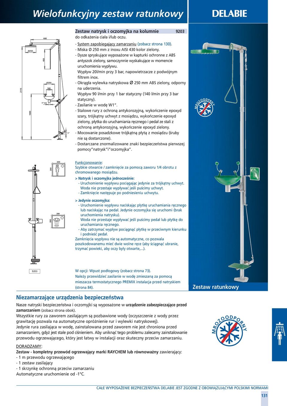 Wypływ 20l/min przy 3 bar, napowietrzacze z podwójnym filtrem inox. - Okrągła wylewka natryskowa 250 mm ABS zielony, odporny na uderzenia.