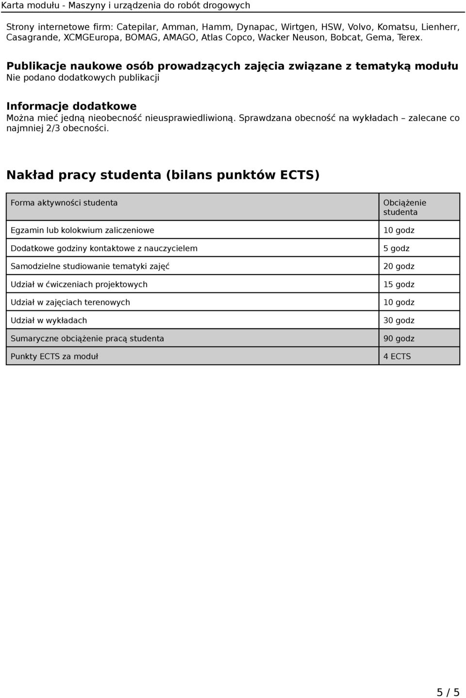 Sprawdzana obecność na wykładach zalecane co najmniej 2/3 obecności.