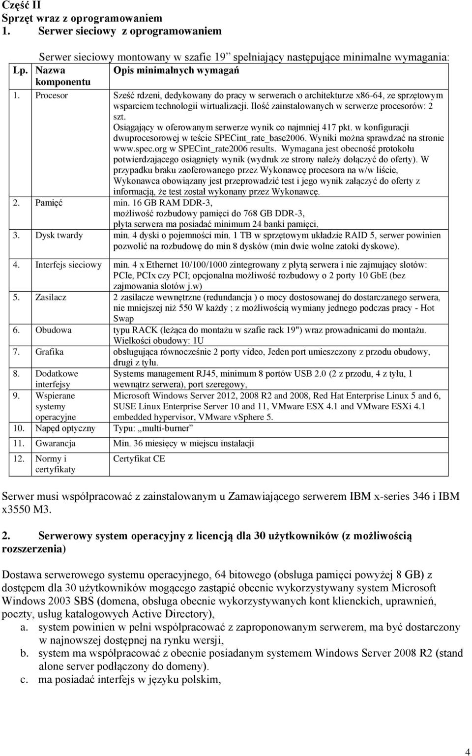 Ilość zainstalowanych w serwerze procesorów: 2 szt. Osiągający w oferowanym serwerze wynik co najmniej 417 pkt. w konfiguracji dwuprocesorowej w teście SPECint_rate_base2006.