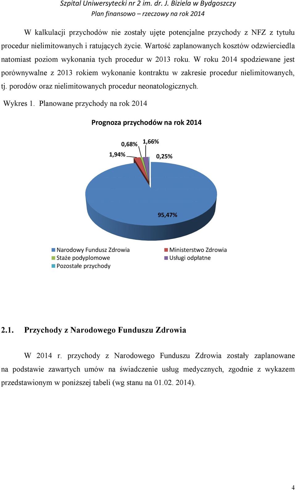 W roku 2014 spodziewane jest porównywalne z 2013 rokiem wykonanie kontraktu w zakresie procedur nielimitowanych, tj. porodów oraz nielimitowanych procedur neonatologicznych. Wykres 1.