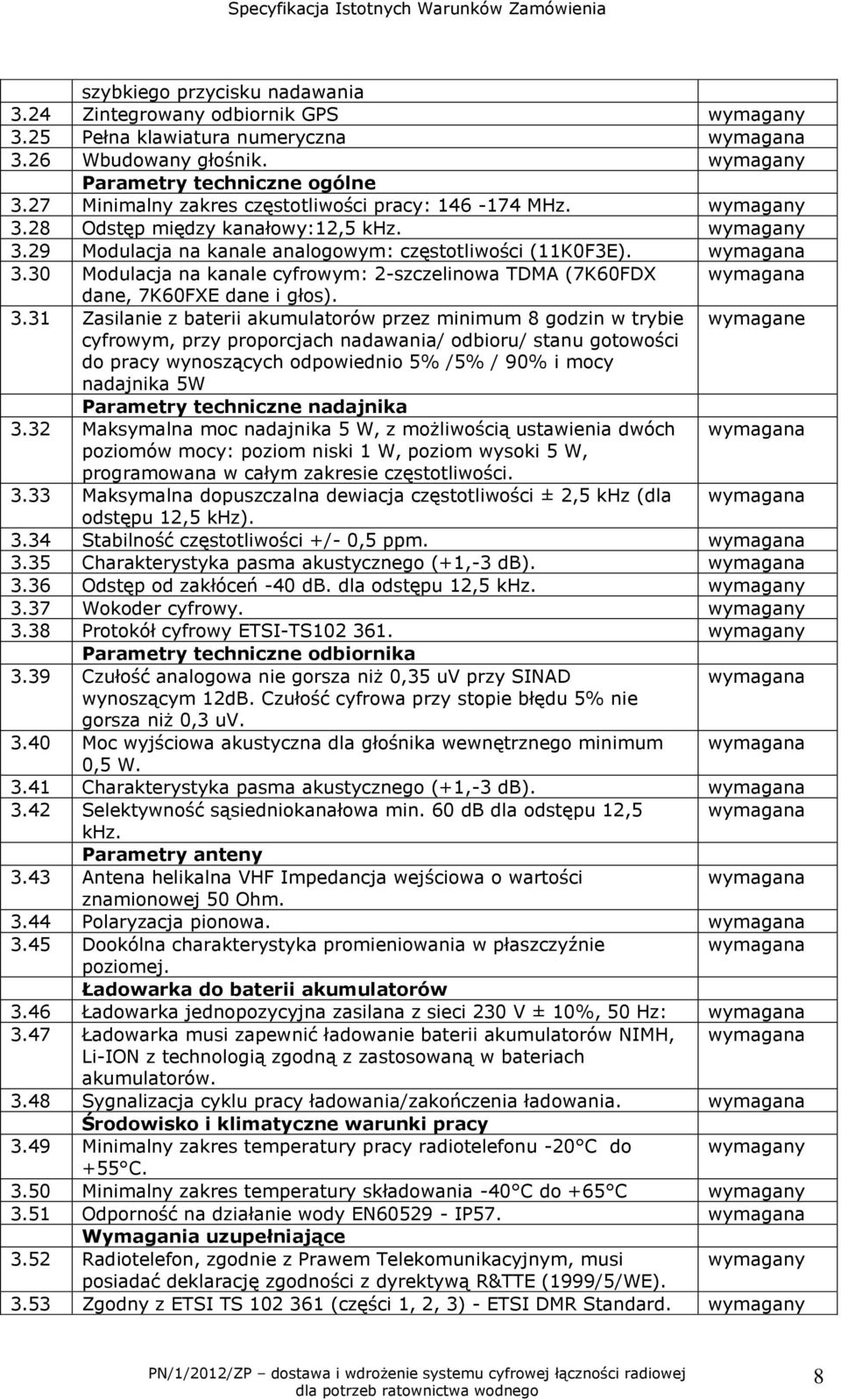 30 Modulacja na kanale cyfrowym: 2-szczelinowa TDMA (7K60FDX wymagana dane, 7K60FXE dane i głos). 3.