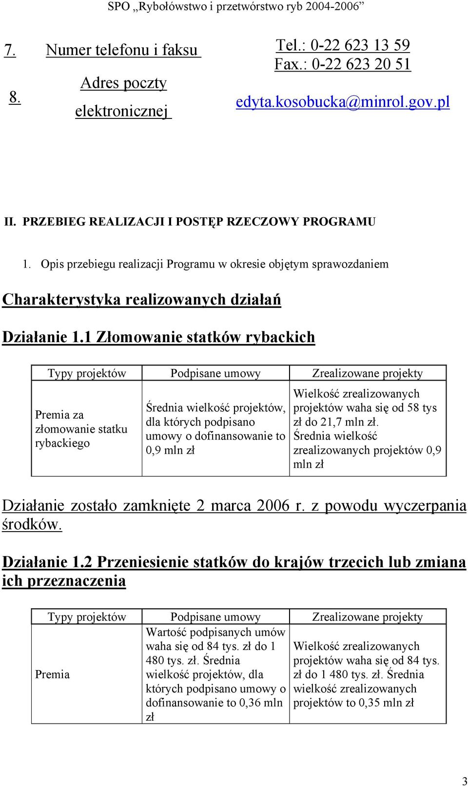 1 Złomowanie statków rybackich Typy projektów Podpisane umowy Zrealizowane projekty Premia za złomowanie statku rybackiego Średnia wielkość projektów, dla których podpisano umowy o dofinansowanie to