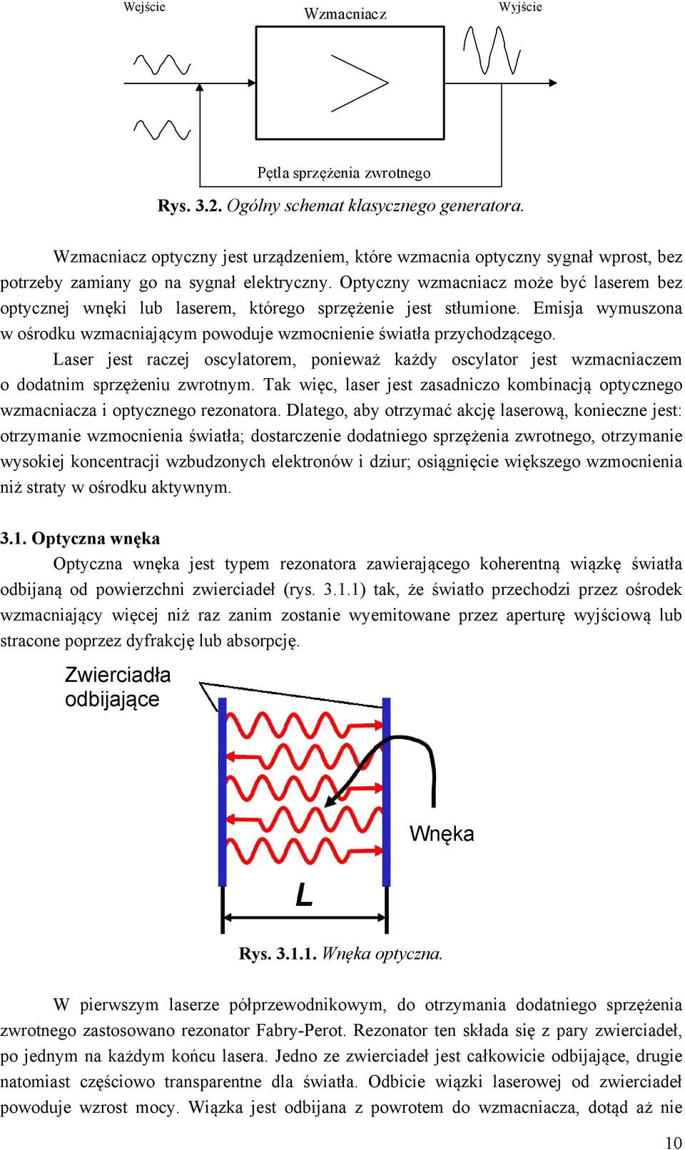 Optyczny wzmacniacz może być laserem bez optycznej wnęki lub laserem, którego sprzężenie jest stłumione. Emisja wymuszona w ośrodku wzmacniającym powoduje wzmocnienie światła przychodzącego.