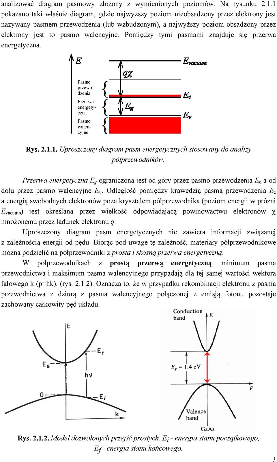 walencyjne. Pomiędzy tymi pasmami znajduje się przerwa energetyczna. Pasmo przewodzenia Przerwa energetyczna Pasmo walencyjne Rys. 2.1.