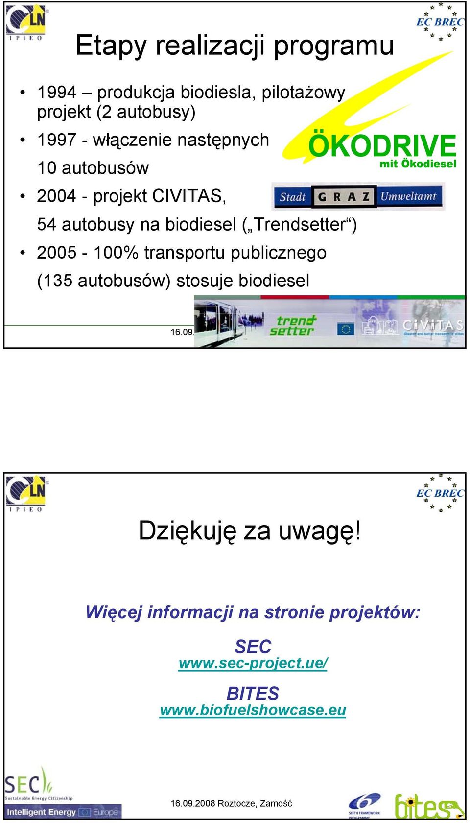 Trendsetter ) 2005-100% transportu publicznego (135 autobusów) stosuje biodiesel Dziękuję