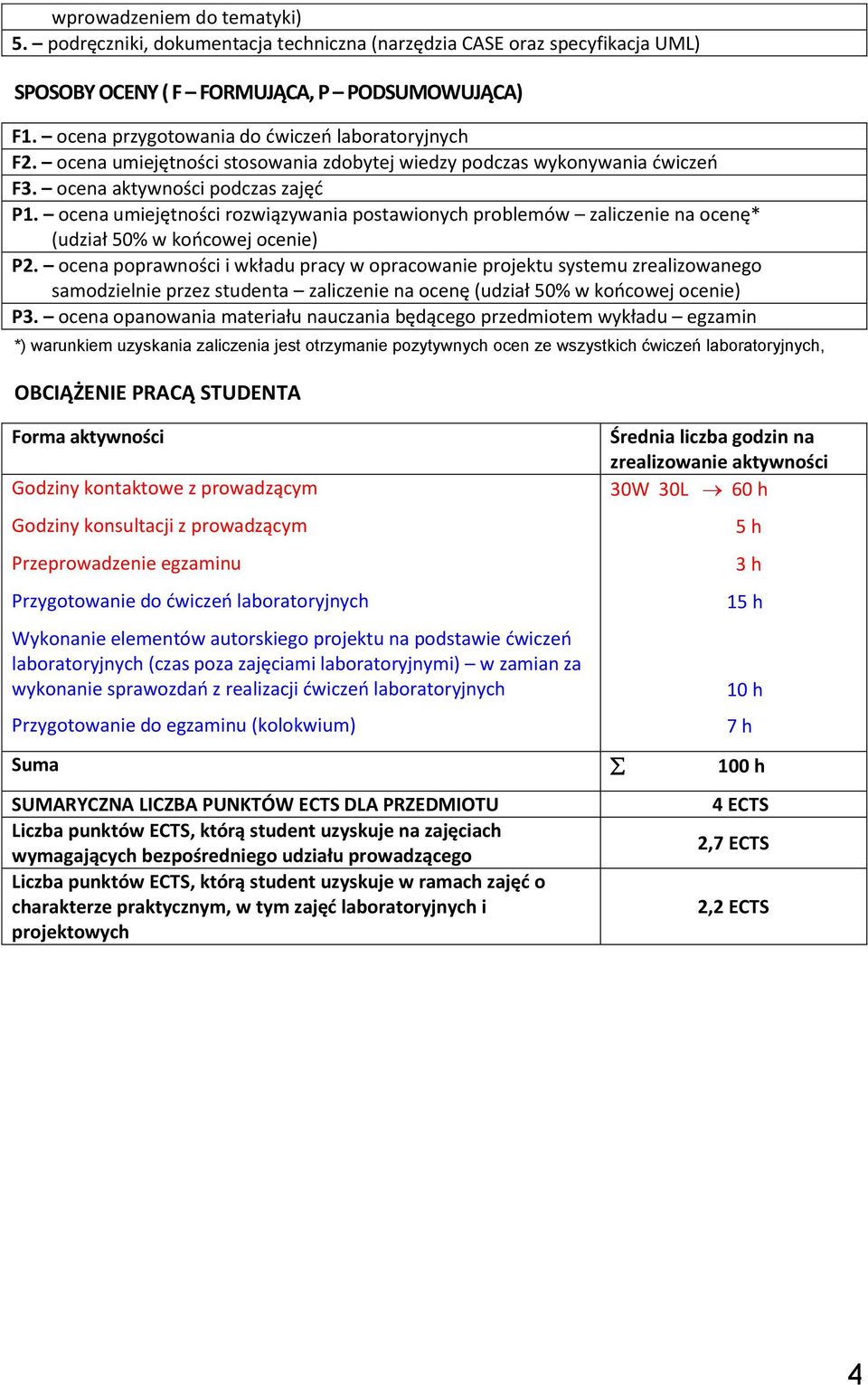 ocena umiejętności rozwiązywania postawionych problemów zaliczenie na ocenę* (udział 50% w końcowej ocenie).