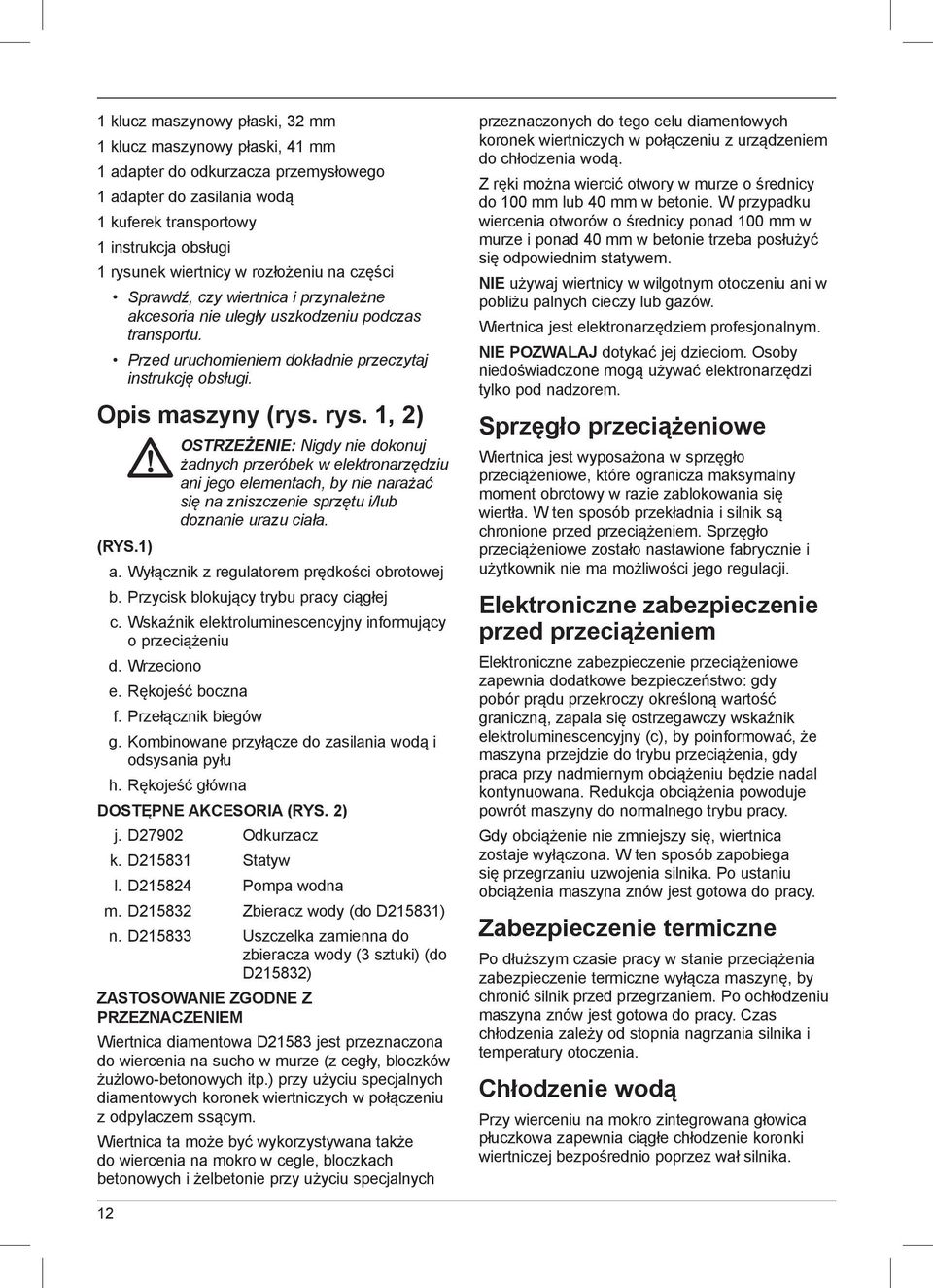 1, 2) OSTRZEŻENIE: Nigdy nie dokonuj żadnych przeróbek w elektronarzędziu ani jego elementach, by nie narażać się na zniszczenie sprzętu i/lub doznanie urazu ciała. (RYS.1) a.