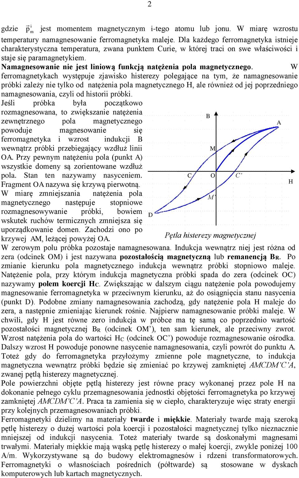 polegające na tym, że namagnesowanie próbki zależy nie tylko od natężenia pola magnetycznego, ale również od jej poprzedniego namagnesowania, czyli od historii próbki Jeśli próbka była początkowo