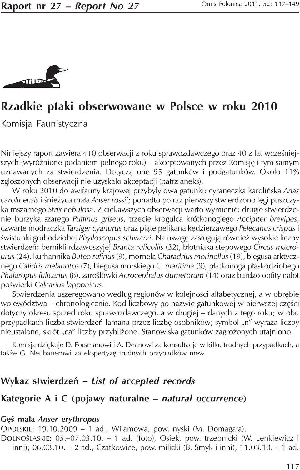 Około 11% zgłoszonych obserwacji nie uzyskało akceptacji (patrz aneks).