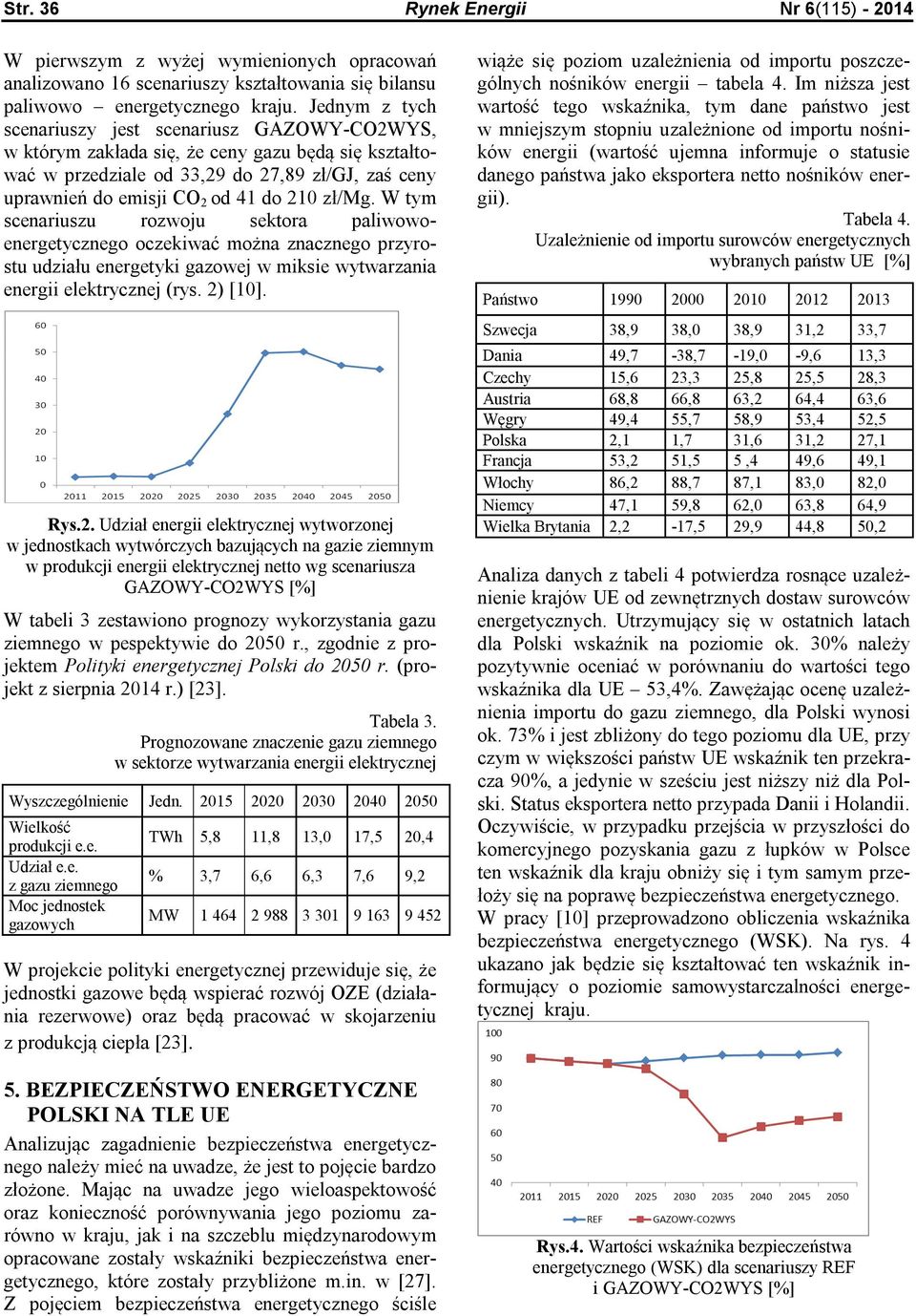 zł/mg. W tym scenariuszu rozwoju sektora paliwowoenergetycznego oczekiwać można znacznego przyrostu udziału energetyki gazowej w miksie wytwarzania energii elektrycznej (rys. 2)