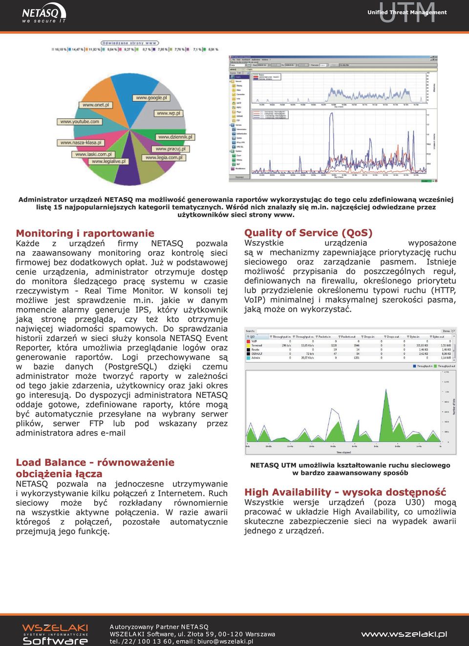 Już w podstawowej cenie urządzenia, administrator otrzymuje dostęp do monitora śledzącego pracę systemu w czasie rzeczywistym - Real Time Monitor. W konsoli tej możliwe jest sprawdzenie m.in. jakie w danym momencie alarmy generuje IPS, który użytkownik jaką stronę przegląda, czy też kto otrzymuje najwięcej wiadomości spamowych.