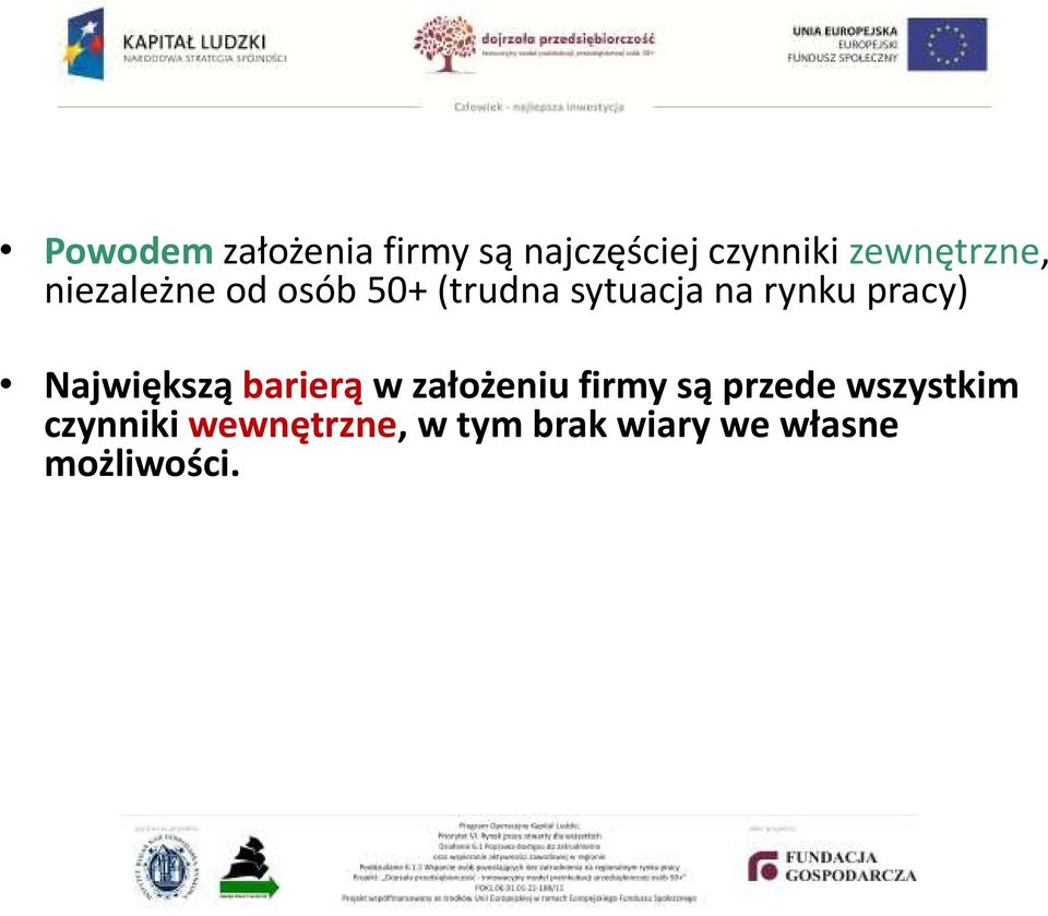 rynku pracy) Największą barierąw założeniu firmy są