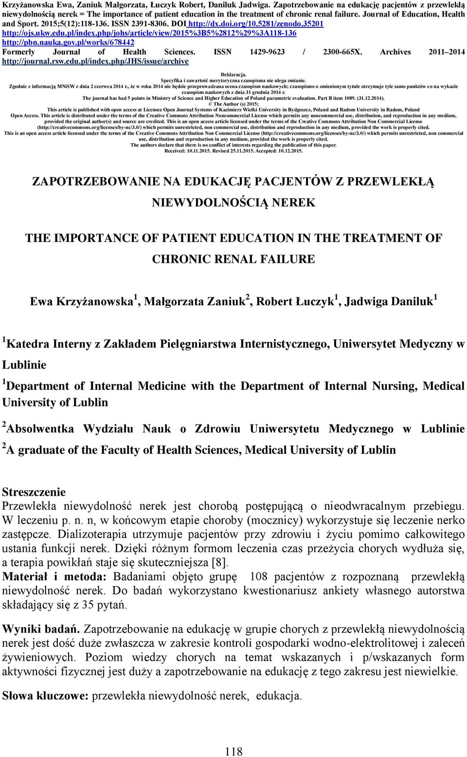 2015;5(12):118-136. ISSN 2391-8306. DOI http://dx.doi.org/10.5281/zenodo.35201 http://ojs.ukw.edu.pl/index.php/johs/article/view/2015%3b5%2812%29%3a118-136 http://pbn.nauka.gov.