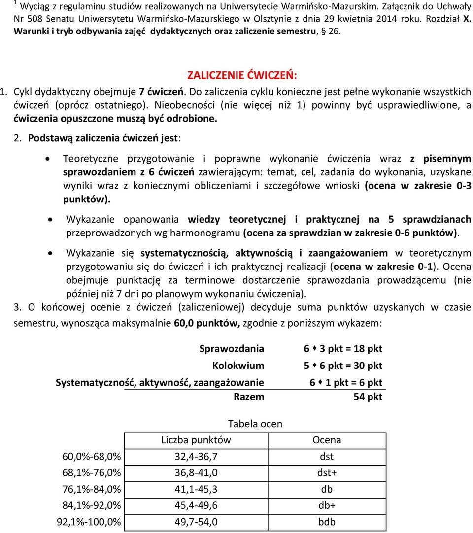 Do zaliczenia cyklu konieczne jest pełne wykonanie wszystkich ćwiczeń (oprócz ostatniego). Nieobecności (nie więcej niż 1) powinny być usprawiedliwione, a ćwiczenia opuszczone muszą być odrobione. 2.