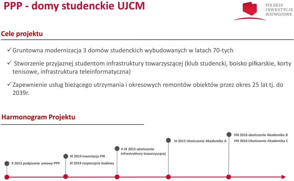 utrzymania i okresowych remontów obiektów przez okres 25 lat tj. do 2039r.