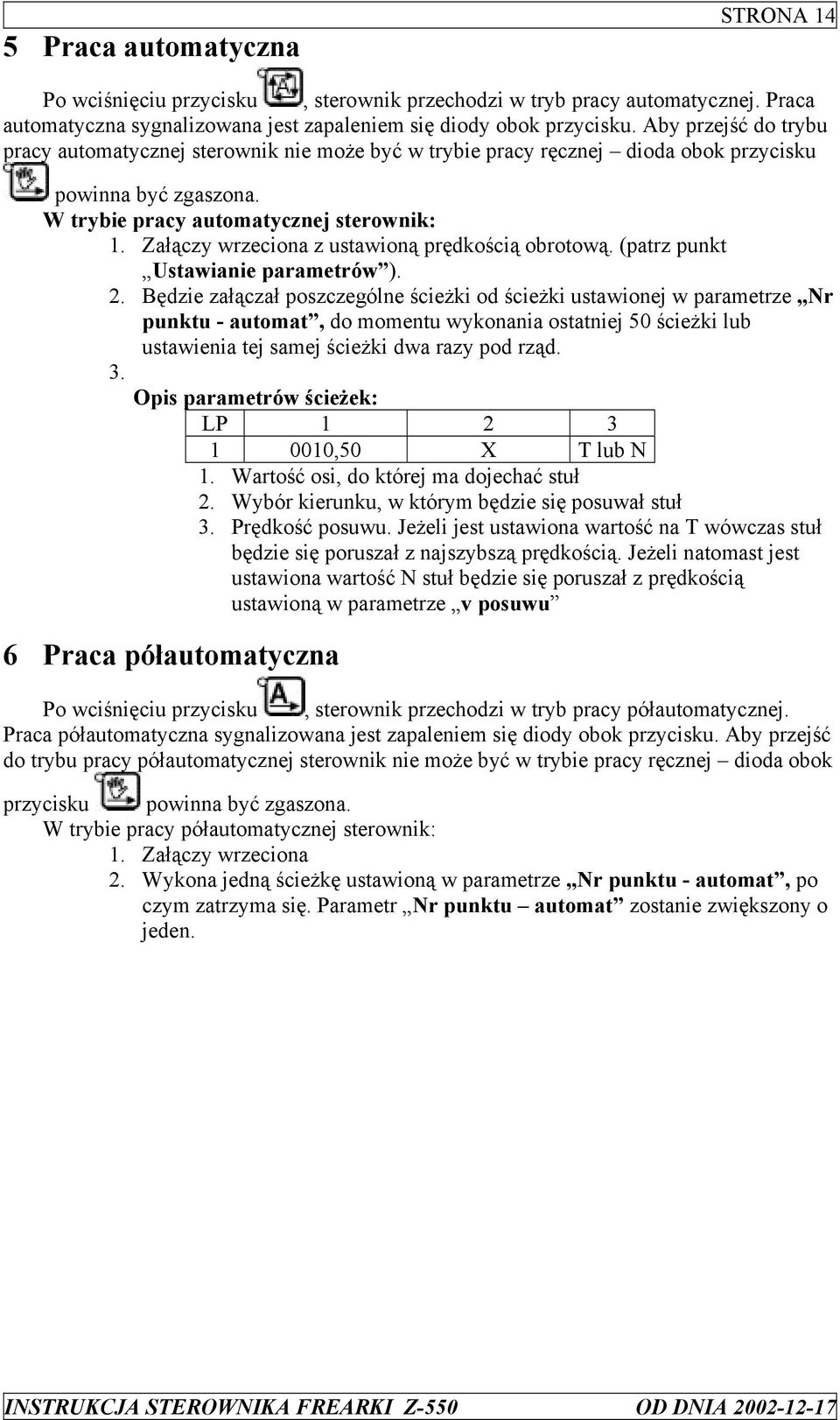 Załączy wrzeciona z ustawioną prędkością obrotową. (patrz punkt Ustawianie parametrów ). 2.