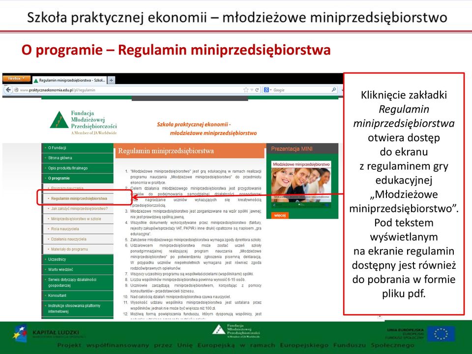 gry edukacyjnej Młodzieżowe miniprzedsiębiorstwo.