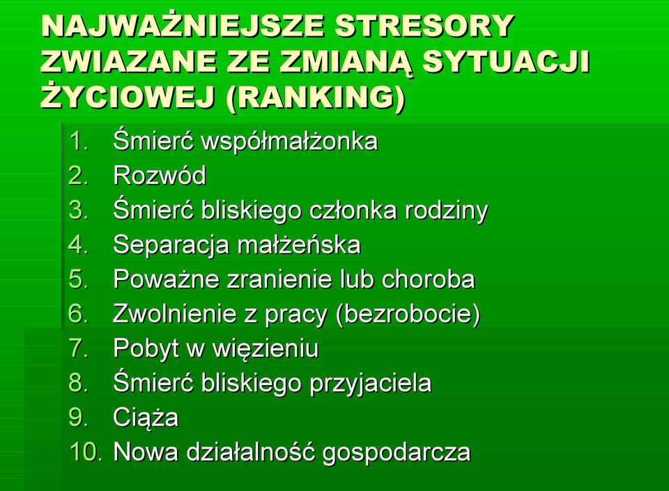 Separacja małżeńska 5. Poważne zranienie lub choroba 6.