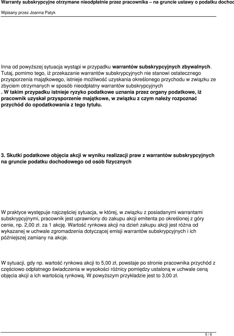 sposób nieodpłatny warrantów subskrypcyjnych.