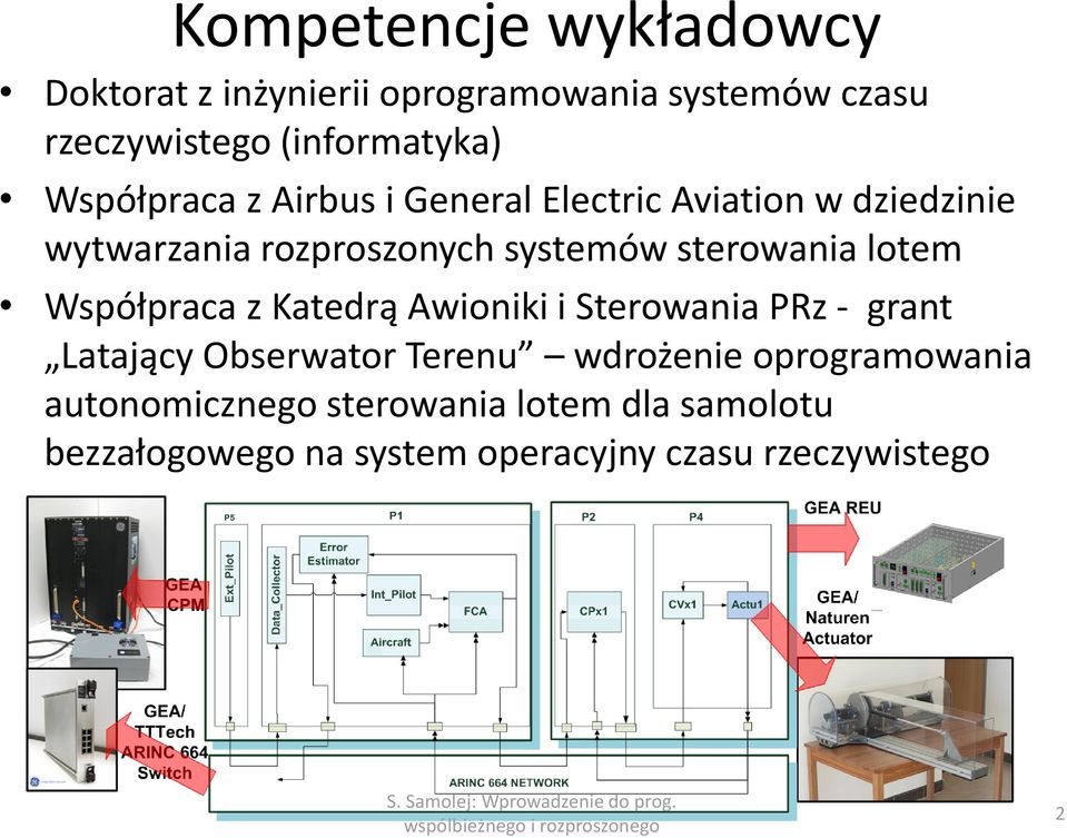 sterowania lotem Współpraca z Katedrą Awioniki i Sterowania PRz - grant Latający Obserwator Terenu