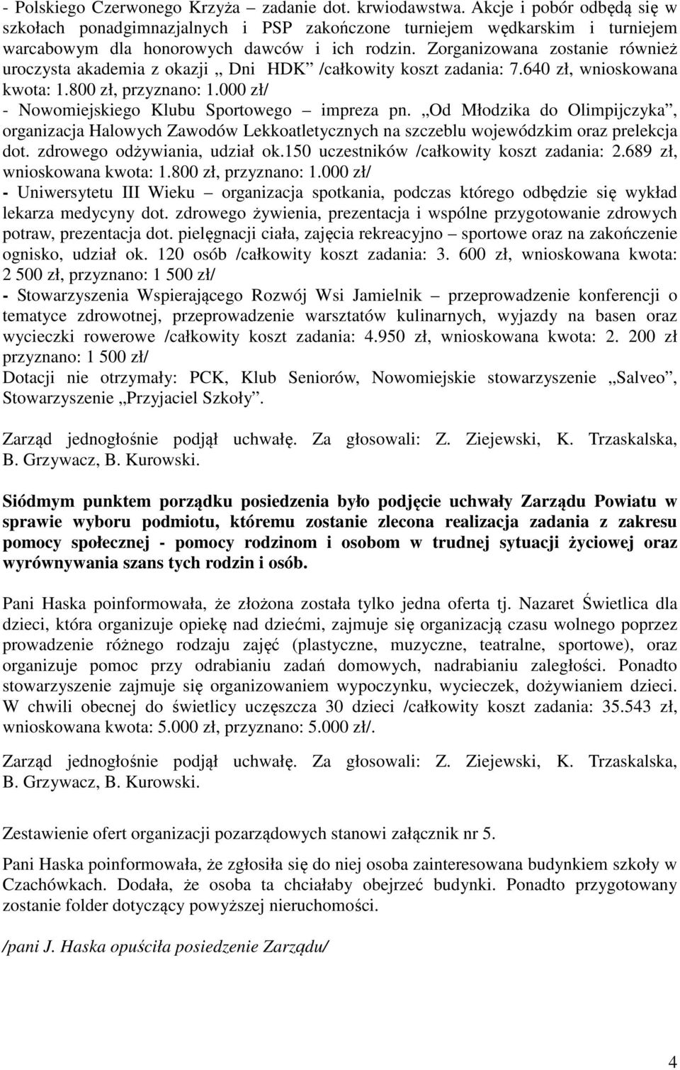 Zorganizowana zostanie również uroczysta akademia z okazji Dni HDK /całkowity koszt zadania: 7.640 zł, wnioskowana kwota: 1.800 zł, przyznano: 1.000 zł/ - Nowomiejskiego Klubu Sportowego impreza pn.