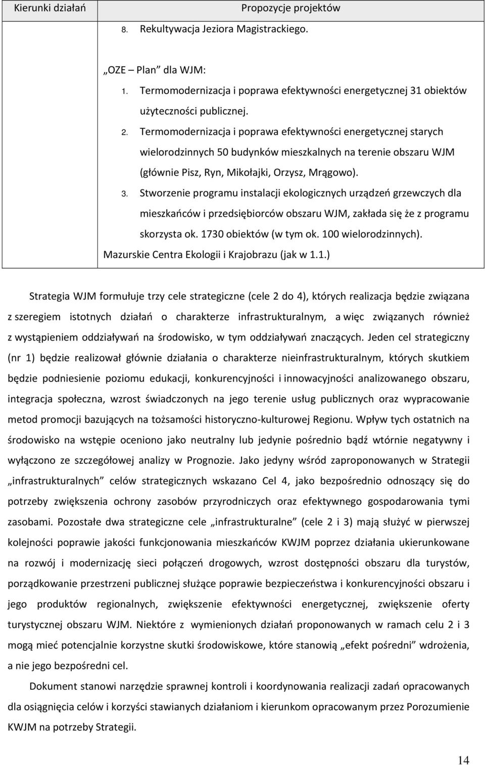 Stworzenie programu instalacji ekologicznych urządzeń grzewczych dla mieszkańców i przedsiębiorców obszaru WJM, zakłada się że z programu skorzysta ok. 1730 obiektów (w tym ok. 100 wielorodzinnych).