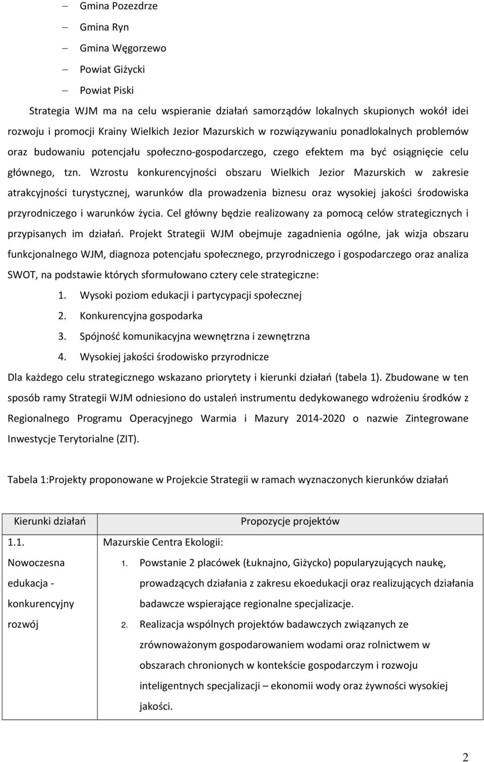 Wzrostu konkurencyjności obszaru Wielkich Jezior Mazurskich w zakresie atrakcyjności turystycznej, warunków dla prowadzenia biznesu oraz wysokiej jakości środowiska przyrodniczego i warunków życia.