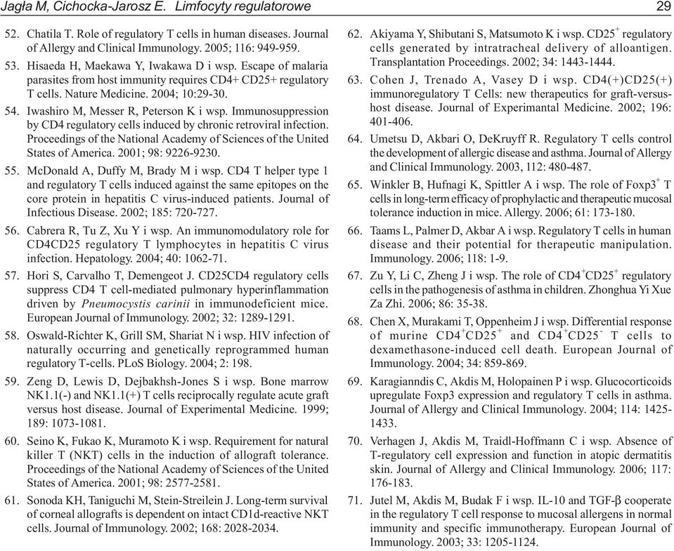 Iwashiro M, Messer R, Peterson K i wsp. Immunosuppression by CD4 regulatory cells induced by chronic retroviral infection.