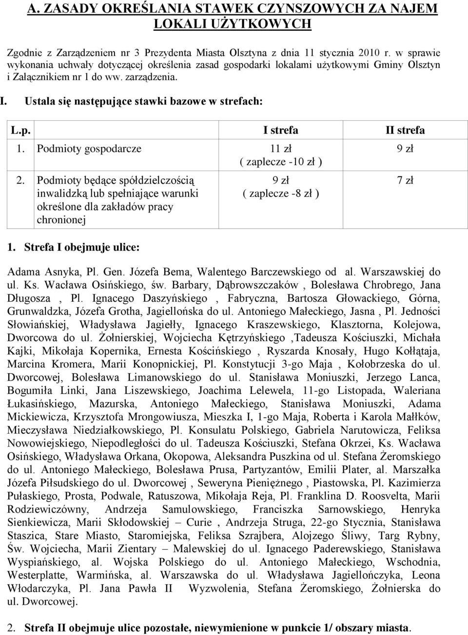 Podmioty gospodarcze 11 zł ( zaplecze -10 zł ) 2. Podmioty będące spółdzielczością inwalidzką lub spełniające warunki określone dla zakładów pracy chronionej 1.