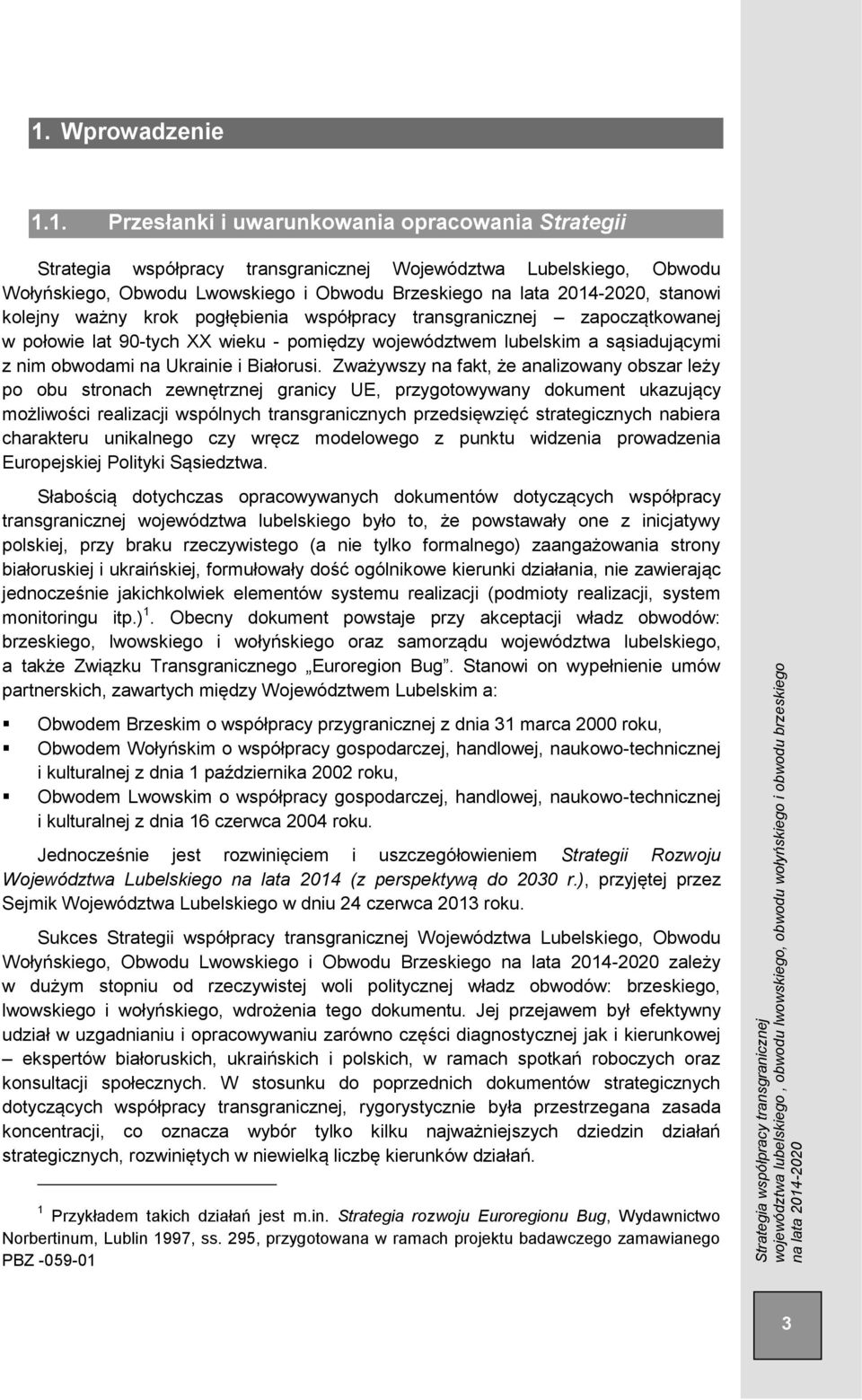 Zważywszy na fakt, że analizowany obszar leży po obu stronach zewnętrznej granicy UE, przygotowywany dokument ukazujący możliwości realizacji wspólnych transgranicznych przedsięwzięć strategicznych